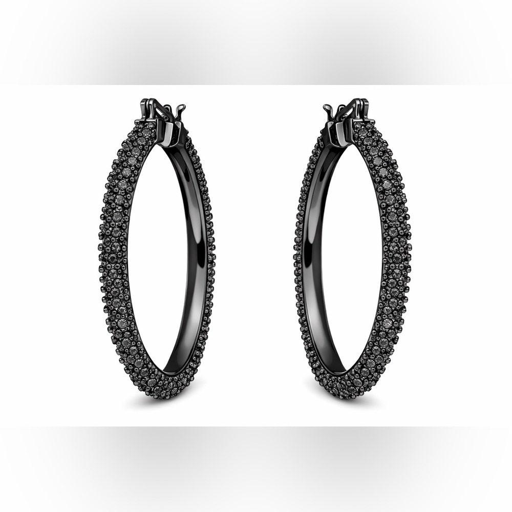 Authentic Swarovski Henna Hoop Earrings Jet Black Style #1019082